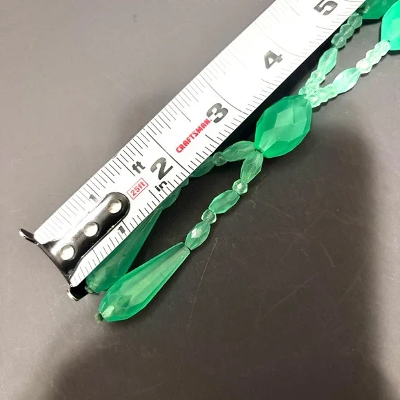 Vtg Green Uranium Glass Beaded Necklace UV Reactive Vaseline Glass Glows Flapper - Picture 15 of 16